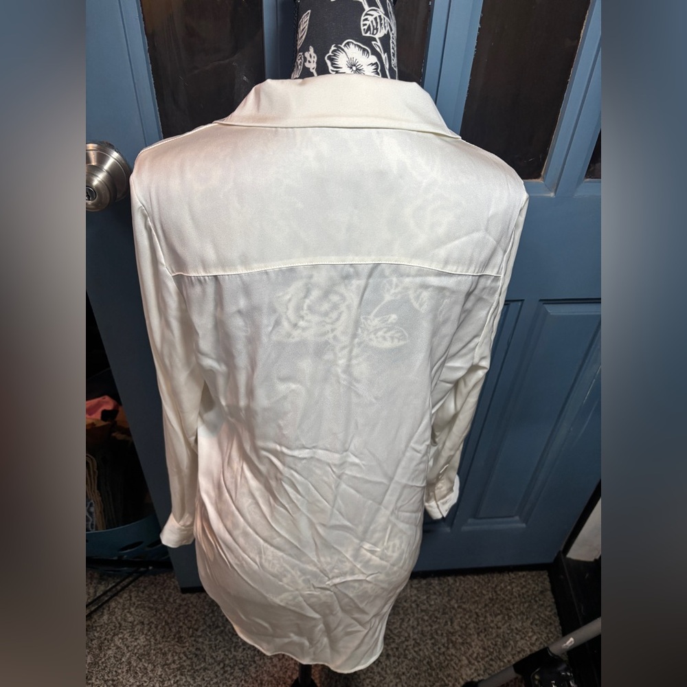 Quince Washable Stretch Silk Notch Collar Blouse / Ivory / M - Picture 10 of 11